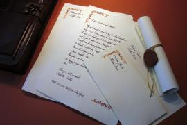 Karneol K-08.P-02.02 • Zestaw papeterii na papierze czerpanym. List pisany ręcznym pismem ozdobnym. Ręczne złocenia.